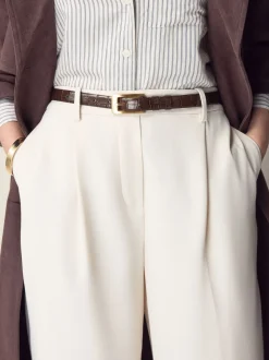 Marron chocolat - Ceinture N. Premium Made In Italie en Cuir effet croco