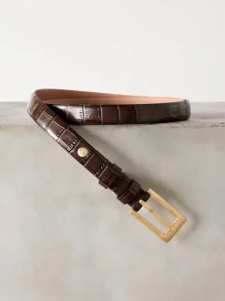 Marron chocolat - Ceinture N. Premium Made In Italie en Cuir effet croco