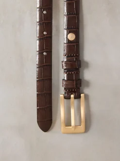 Marron chocolat - Ceinture N. Premium Made In Italie en Cuir effet croco