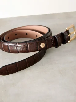 Marron chocolat - Ceinture N. Premium Made In Italie en Cuir effet croco