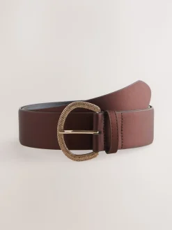 Marron chocolat - Ceinture en satin avec boucle en diamant