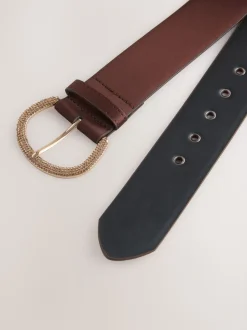 Marron chocolat - Ceinture en satin avec boucle en diamant