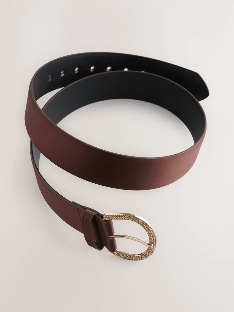 Marron chocolat - Ceinture en satin avec boucle en diamant