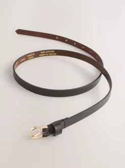 Marron chocolat - Ceinture fine en cuir