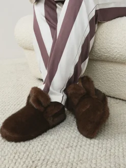 Marron chocolat - Chaussons style boots en fausse fourrure