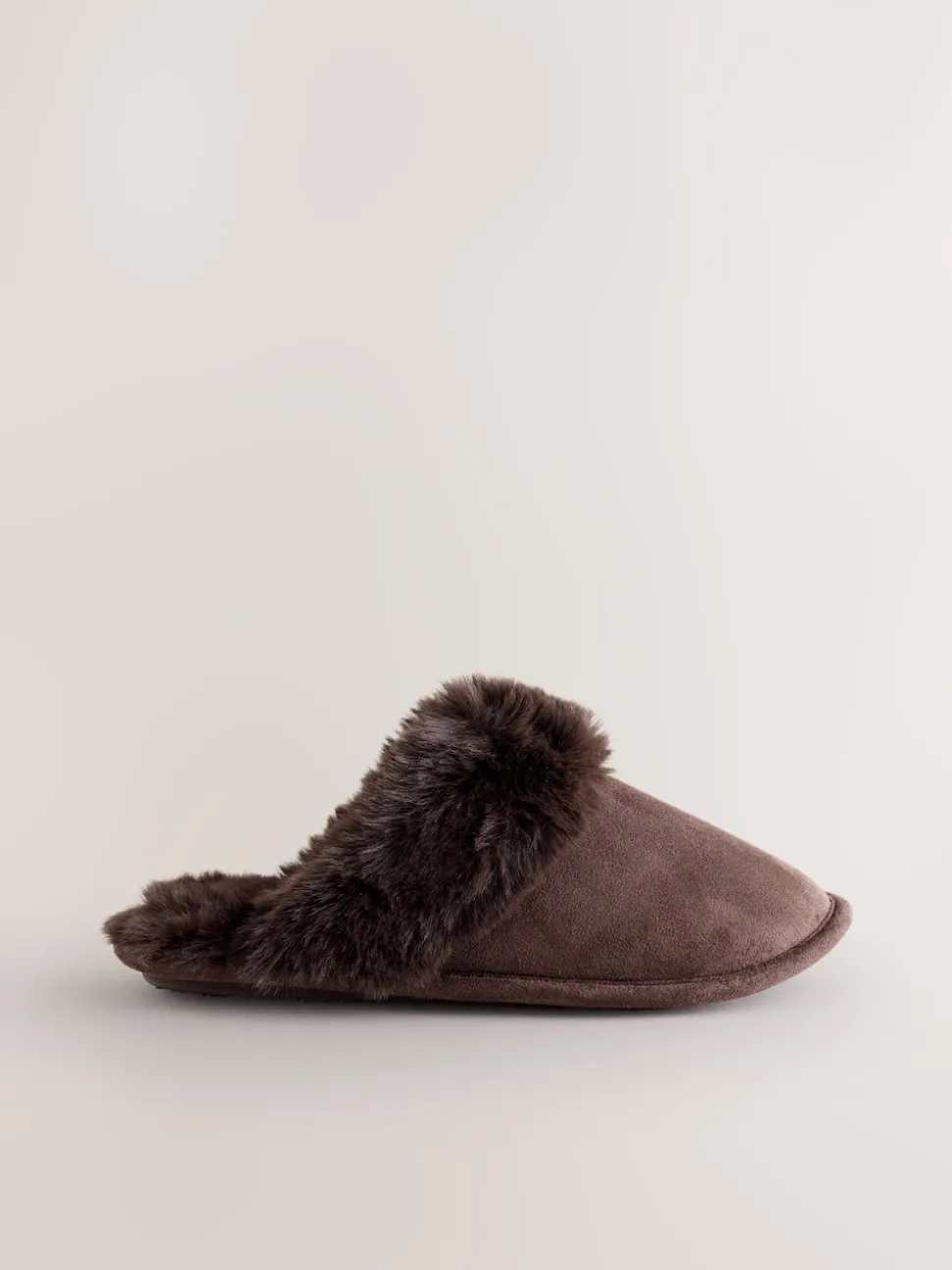 Marron chocolat - Chaussons mules en daim en fausse fourrure