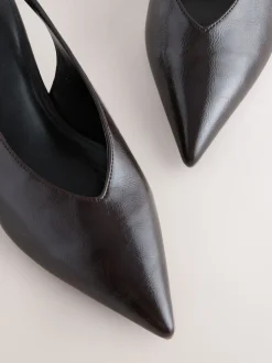 Marron chocolat - Chaussures à talons chaton à bride arrière et bout pointu