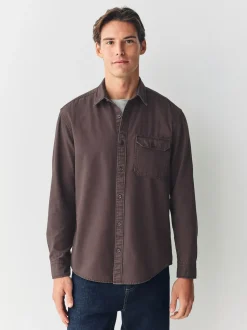 Marron chocolat - Chemise Oxford teintée en pièce à manches longues