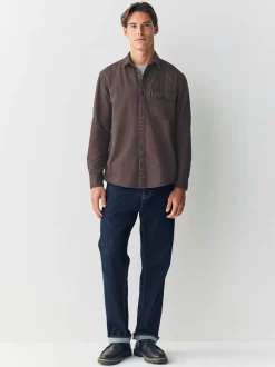 Marron chocolat - Chemise Oxford teintée en pièce à manches longues