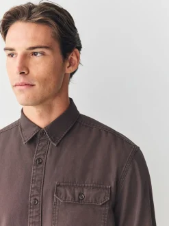 Marron chocolat - Chemise Oxford teintée en pièce à manches longues
