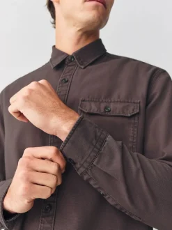 Marron chocolat - Chemise Oxford teintée en pièce à manches longues