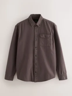 Marron chocolat - Chemise Oxford teintée en pièce à manches longues