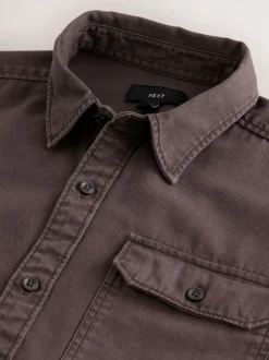Marron chocolat - Chemise Oxford teintée en pièce à manches longues