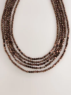 Marron chocolat - Collier plat à facettes avec gradins de perles graduées