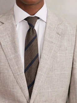 Marron chocolat - Cravate rayée en laine et soie Reiss Sante