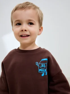 Marron chocolat - Ensemble sweat et Joggings imprimé à Col rond (3mois-7ans)