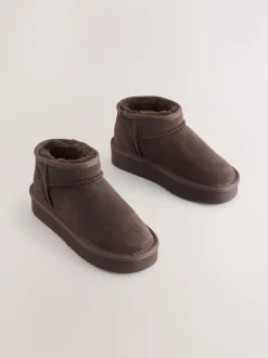 Marron chocolat - Flatform Mini Bottes Pull-On en daim doublées chaudes et déperlantes