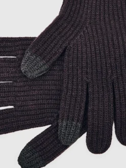 Marron chocolat - Gants à écran tactile Reiss Lawson en mérinos côtelé