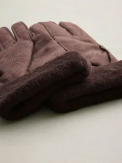 Marron chocolat - Gants N. Premium en cuir et peau de mouton