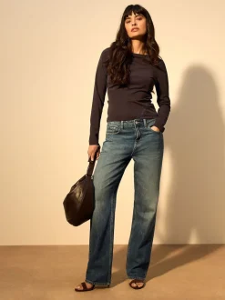 Marron chocolat - Haut Manche longue détail Dentelle