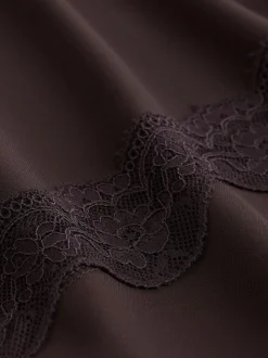 Marron chocolat - Haut Manche longue détail Dentelle
