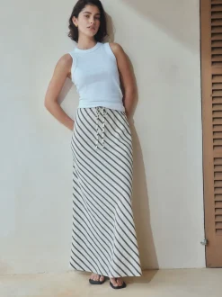 Marron chocolat - Jupe colonne d’été avec lin