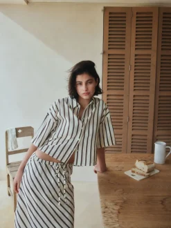 Marron chocolat - Jupe colonne d’été avec lin