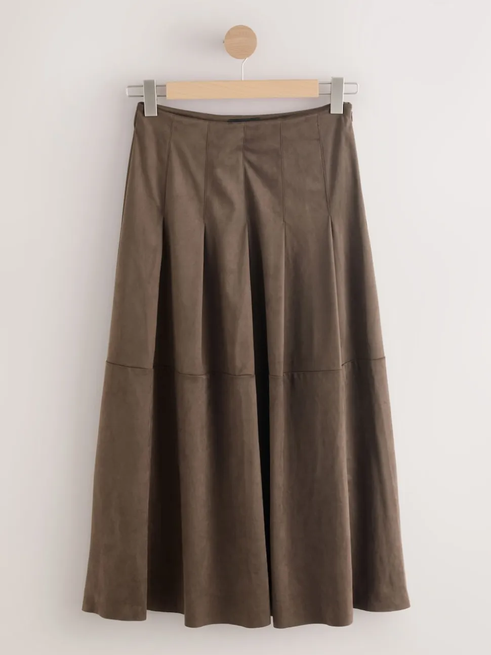 Marron chocolat - Jupe kilt mi-longue en faux daim