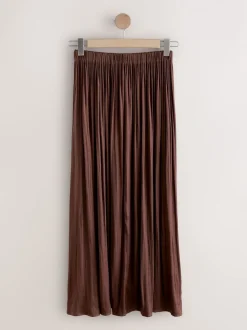 Marron chocolat - Jupe maxi plissée en satin