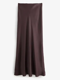 Marron chocolat - Jupe Midi Satin