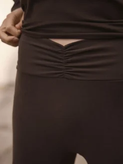 Marron chocolat - Leggings évasés froncés côtelés doux au toucher
