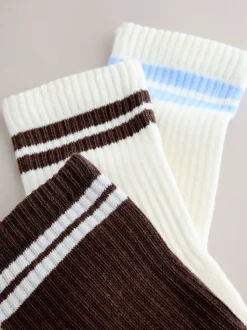 Marron chocolat - Lot de 3 Chaussettes de sport côtelées à semelle Coussinée avec soutien de la voûte plantaire