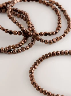 Marron chocolat - Lot de bracelets plats extensibles avec perles à facettes