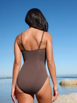 Marron chocolat - Maillot de bain bandeau gainant