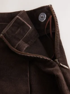 Marron chocolat - Mini-jupe cache-cœur en velours côtelé