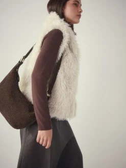 Marron chocolat - N. Premium sac bandoulière en Daim tissé