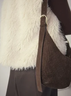 Marron chocolat - N. Premium sac bandoulière en Daim tissé