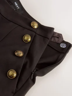 Marron chocolat - Pantalon large en Ponte avec boutons dorés