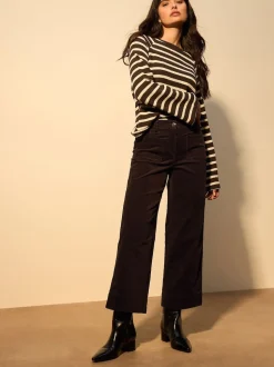 Marron chocolat - Pantalons raccourcis jambe large en velours côtelé