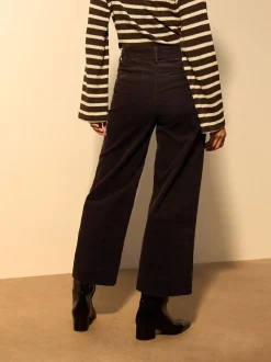 Marron chocolat - Pantalons raccourcis jambe large en velours côtelé