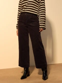 Marron chocolat - Pantalons raccourcis jambe large en velours côtelé