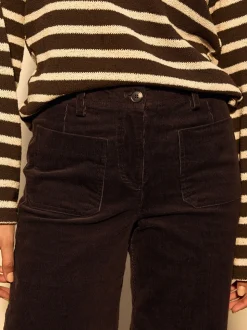 Marron chocolat - Pantalons raccourcis jambe large en velours côtelé