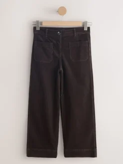 Marron chocolat - Pantalons raccourcis jambe large en velours côtelé