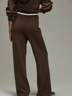 Marron chocolat - Pantalon de Joggings compact et confortable à Jambe large à liserés