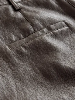 Marron chocolat - Pantalon Regular en similicuir à jambe large