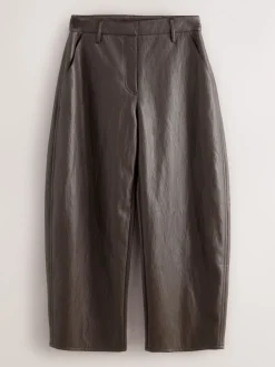 Marron chocolat - Pantalon Regular en similicuir à jambe large