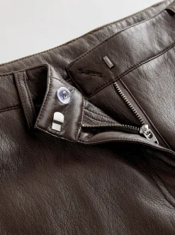 Marron chocolat - Pantalon Regular en similicuir à jambe large