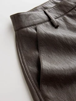 Marron chocolat - Pantalon Regular en similicuir à jambe large