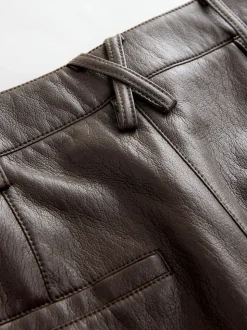 Marron chocolat - Pantalon Regular en similicuir à jambe large