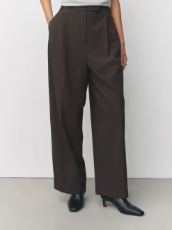 Marron chocolat - Pantalons Coupe droite à double plis à Carreaux